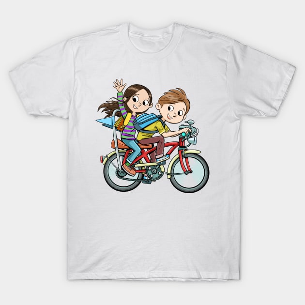 children go to school on bicycles T-Shirt by duxpavlic